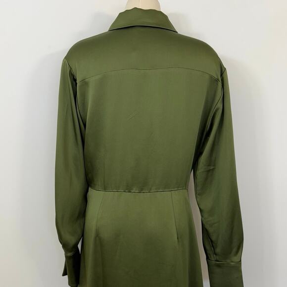 Jonathan Simkhai Talit Draped Mini Dress Dark Green Satin M - Picture 9 of 11
